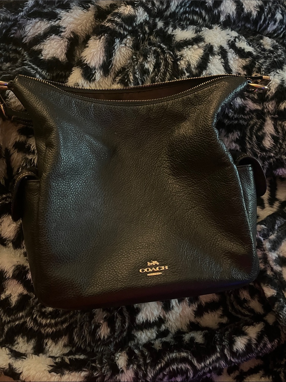 Coach Black Pebbled Leather Shoulder Hobo with Gold Hardware